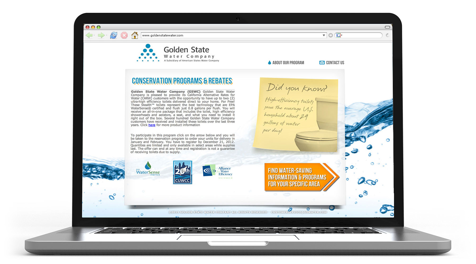 Golden State Water Savers Website Design - pondSoup