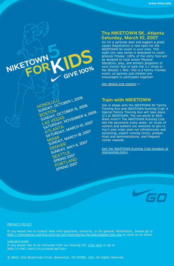 Email Marketing campaign for Nike 5K for Kids