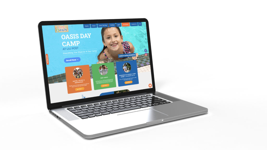 Oasis Day Camp Website homepage mocked up on a laptop screen